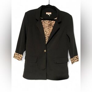 Andree Black Blazer with Animal Print Accents
